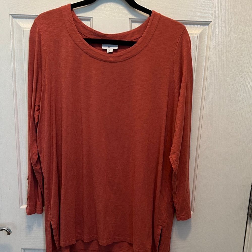 J. Jill Women's Long Sleeve Tunic Top - Cotton Modal Blend Rust Orange Size XLP